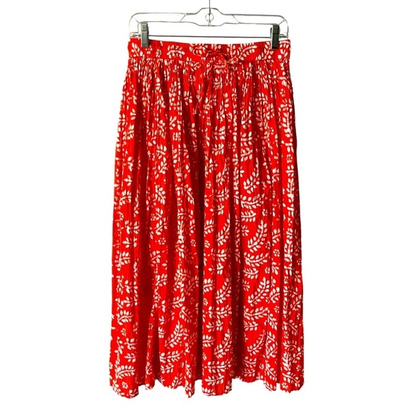 Comfort Corner Made in India 100% Cotton Red Crinkle Pleated A-Line Leaf Skirt M - Picture 2 of 6